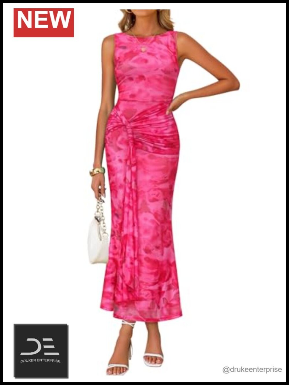 Women's Sleeveless Bodycon Mesh Maxi Dress Ruched Belt Cocktail Party